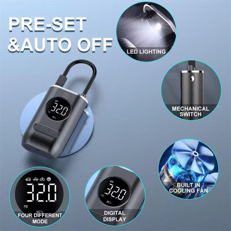 קומפרסור נייד לרכב | קומפרס אוויר נייד | משאבה חשמלית | כולל תאורת לד