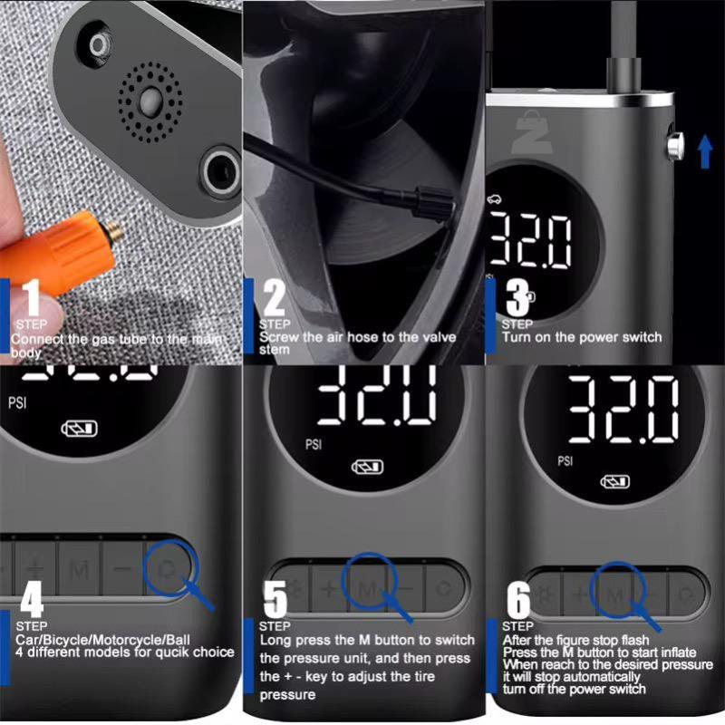 קומפרסור נייד לרכב | קומפרס אוויר נייד | משאבה חשמלית | כולל תאורת לד