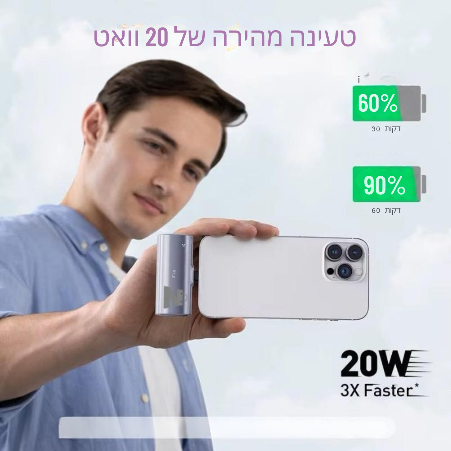 📱⚡מטען נייד זאין 5000 מיליאמפר־שעה – טעינה מיידית בכל מקום